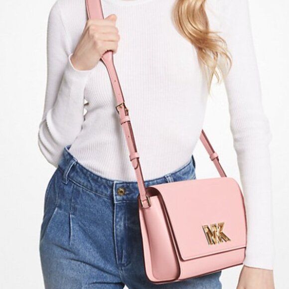 NWT Michael Kors Mimi Medium Leather Messenger Bag Purse in Powder Blush - Picture 1 of 10